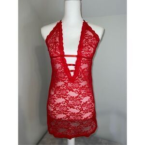 Women’s Sexy Red Halter Teddy Babydoll Lingerie Gown M
